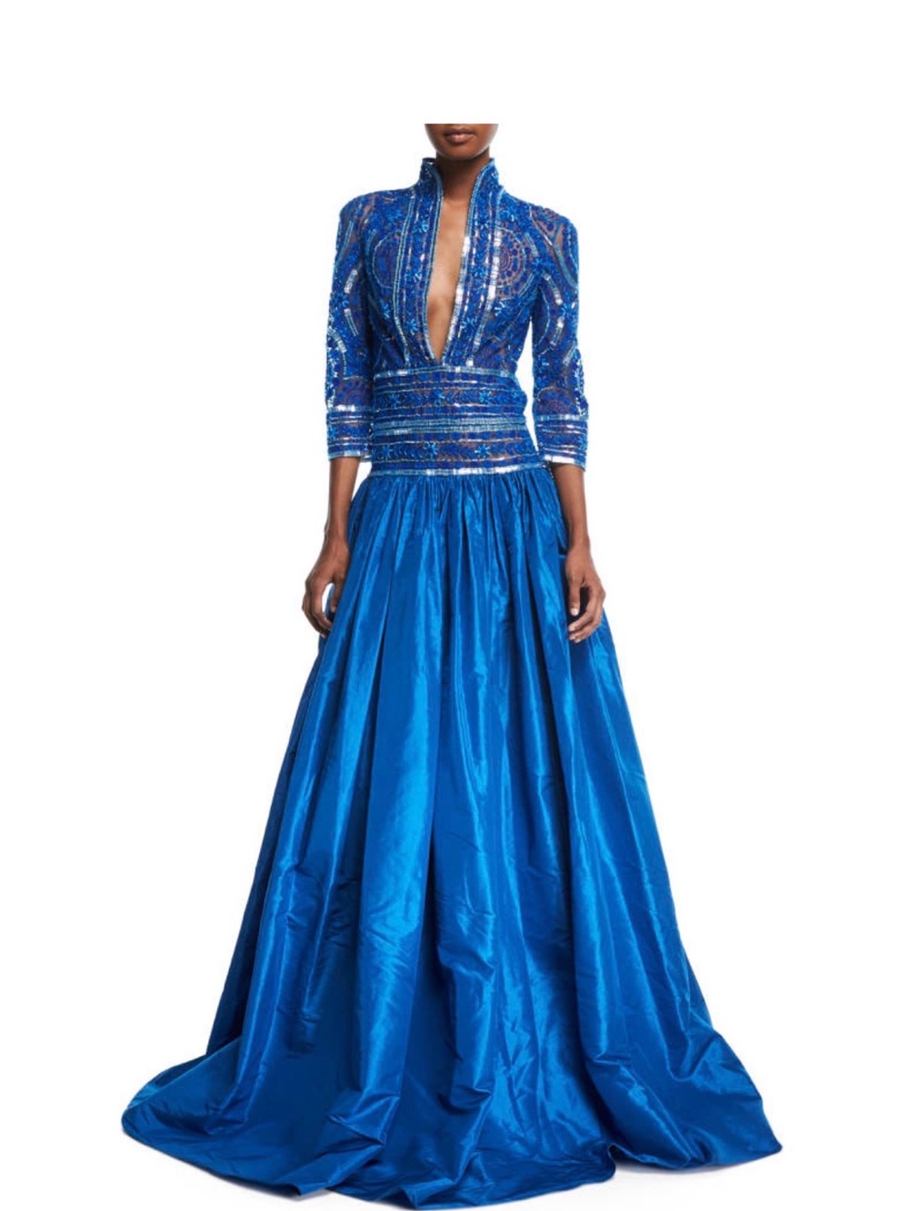 Naeem Khan - Royal Blue Beaded Plunge Ball Gown - Worn Once
